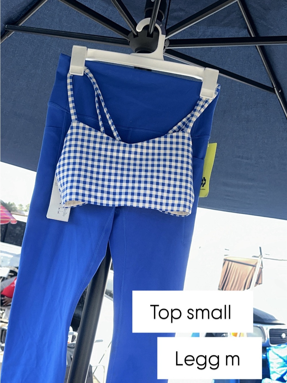Woman Blue Leggings ( size m ) with Blue Gingham Crop Top (small)